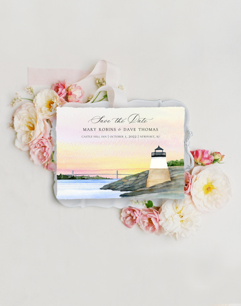 Castle Hill Inn Lighthouse Wedding Invitation Newport Rhode Island